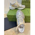 Gucci Unisex Run Sneaker Silver Metallic Leather Interlocking G Bi-Color Rubbe Low Heel - Image 8