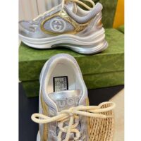 Gucci Unisex Run Sneaker Silver Metallic Leather Interlocking G Bi-Color Rubbe Low Heel (1)