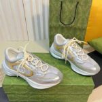 Gucci Unisex Run Sneaker Silver Metallic Leather Interlocking G Bi-Color Rubbe Low Heel - Image 3
