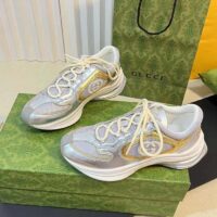 Gucci Unisex Run Sneaker Silver Metallic Leather Interlocking G Bi-Color Rubbe Low Heel (1)