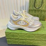 Gucci Unisex Run Sneaker Silver Metallic Leather Interlocking G Bi-Color Rubbe Low Heel - Image 2