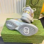 Gucci Unisex Run Sneaker Silver Metallic Leather Interlocking G Bi-Color Rubbe Low Heel - Image 7