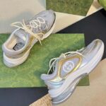 Gucci Unisex Run Sneaker Silver Metallic Leather Interlocking G Bi-Color Rubbe Low Heel - Image 4