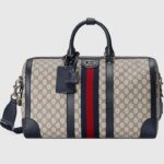 Sac de sport Gucci unisexe Savoy petit format beige bleu GG Supreme en toile et cuir bleu