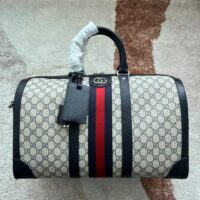 Gucci Unisex Savoy Small Duffle Bag Beige Blue GG Supreme Canvas Blue Leather (2)
