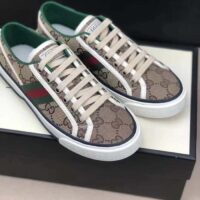 Gucci Unisex Tennis 1977 Sneaker Beige Ebony Original GG Canvas Rubber Sole Flat (9)