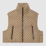 Chaleco acolchado de lona Gucci para mujer, con forro de lona GG, capucha oculta, cuello alto, sin mangas