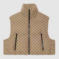 Gucci Women Canvas Padded Gilet GG Canvas Lined Concealed Hood High Neck Sleeveless (1)