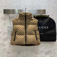 Gucci Women Canvas Padded Gilet GG Canvas Lined Concealed Hood High Neck Sleeveless (1)
