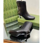 Gucci Women GG Ankle Boot Black Leather Geometric Heel Metal Inserts High-Heel - Image 8