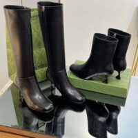 Gucci Women GG Ankle Boot Black Leather Geometric Heel Metal Inserts High-Heel (5)