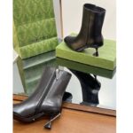 Gucci Women GG Ankle Boot Black Leather Geometric Heel Metal Inserts High-Heel - Image 11
