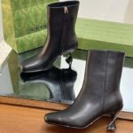 Gucci Women GG Ankle Boot Black Leather Geometric Heel Metal Inserts High-Heel - Image 6