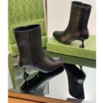 Gucci Women GG Ankle Boot Black Leather Geometric Heel Metal Inserts High-Heel - Image 5