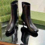 Gucci Women GG Ankle Boot Black Leather Geometric Heel Metal Inserts High-Heel - Image 4
