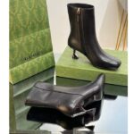 Gucci Women GG Ankle Boot Black Leather Geometric Heel Metal Inserts High-Heel - Image 7