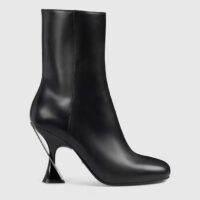 Gucci Women GG Ankle Boot Black Leather Geometric Heel Metal Inserts High-Heel (5)