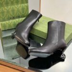 Gucci Women GG Ankle Boot Black Leather Geometric Heel Metal Inserts High-Heel - Image 9