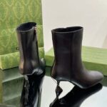 Gucci Women GG Ankle Boot Black Leather Geometric Heel Metal Inserts High-Heel - Image 3