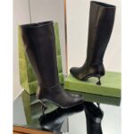 Gucci Women GG Boot Black Leather Geometric Heel Metal Inserts Mid-Heel - immagine 7