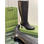 Gucci Women GG Boot Black Leather Geometric Heel Metal Inserts Mid-Heel - immagine 11