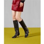 Gucci Women GG Boot Black Leather Geometric Heel Metal Inserts Mid-Heel - immagine 15