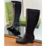 Gucci Women GG Boot Black Leather Geometric Heel Metal Inserts Mid-Heel - immagine 8