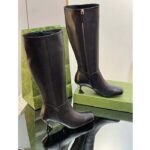 Gucci Women GG Boot Black Leather Geometric Heel Metal Inserts Mid-Heel - immagine 5