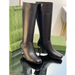 Gucci Women GG Boot Black Leather Geometric Heel Metal Inserts Mid-Heel - immagine 4