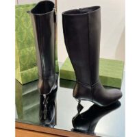 Gucci Women GG Boot Black Leather Geometric Heel Metal Inserts Mid-Heel (9)
