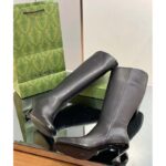 Gucci Women GG Boot Black Leather Geometric Heel Metal Inserts Mid-Heel - immagine 9