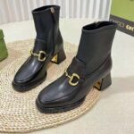 Gucci Women GG Boot Horsebit Black Smooth Leather Stretch Leather Mid 5.3 CM Heel - immagine 7
