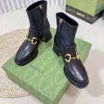 Gucci Women GG Boot Horsebit Black Smooth Leather Stretch Leather Mid 5.3 CM Heel - immagine 5