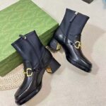 Gucci Women GG Boot Horsebit Black Smooth Leather Stretch Leather Mid 5.3 CM Heel - immagine 6