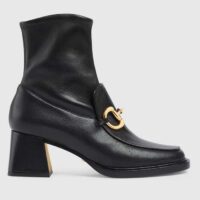 Gucci Women GG Boot Horsebit Black Smooth Leather Stretch Leather Mid 5.3 CM Heel (6)