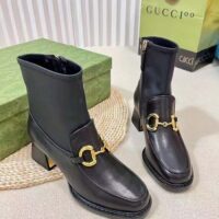 Gucci Women GG Boot Horsebit Black Smooth Leather Stretch Leather Mid 5.3 CM Heel (6)