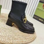 Gucci Women GG Boot Horsebit Black Smooth Leather Stretch Leather Mid 5.3 CM Heel - immagine 4