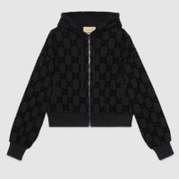 Gucci Women GG Brushed Cotton Hooded Sweatshirt Black Fixed Hood Dropped Shoulder Long Sleeves (6)