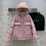 Gucci Women GG Cotton Canvas Puffer Jacket Light Pink GG Lined Interlocking G Two Front Pockets – Image 2