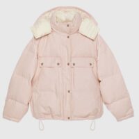 Gucci Women GG Cotton Canvas Puffer Jacket Light Pink GG Lined Interlocking G Two Front Pockets (4)