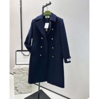 Gucci Women GG Felt Wool Coat Dark Navy Metal Buttons Gucci Cities Label Fully Lined (13)