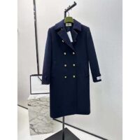 Gucci Women GG Felt Wool Coat Dark Navy Metal Buttons Gucci Cities Label Fully Lined (13)