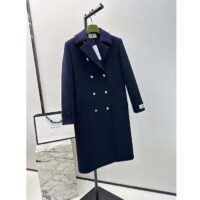 Gucci Women GG Felt Wool Coat Dark Navy Metal Buttons Gucci Cities Label Fully Lined (13)