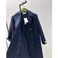 Gucci Women GG Felt Wool Coat Dark Navy Metal Buttons Gucci Cities Label Fully Lined (13)