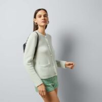 Gucci Women GG Fine Cashmere Cardigan Interlocking G Light Green Crewneck Long Sleeves (12)