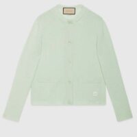 Gucci Women GG Fine Cashmere Cardigan Interlocking G Light Green Crewneck Long Sleeves (12)