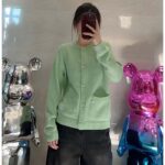 Gucci Women GG Fine Cashmere Cardigan Interlocking G Light Green Crewneck Long Sleeves - Image 11