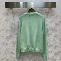 Gucci Women GG Fine Cashmere Cardigan Interlocking G Light Green Crewneck Long Sleeves (12)