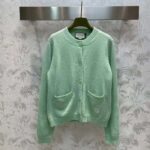 Gucci Men GG Fine Cashmere Cardigan Interlocking G Light Green Crewneck Long Sleeves - Image 2