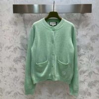 Gucci Women GG Fine Cashmere Cardigan Interlocking G Light Green Crewneck Long Sleeves (12)